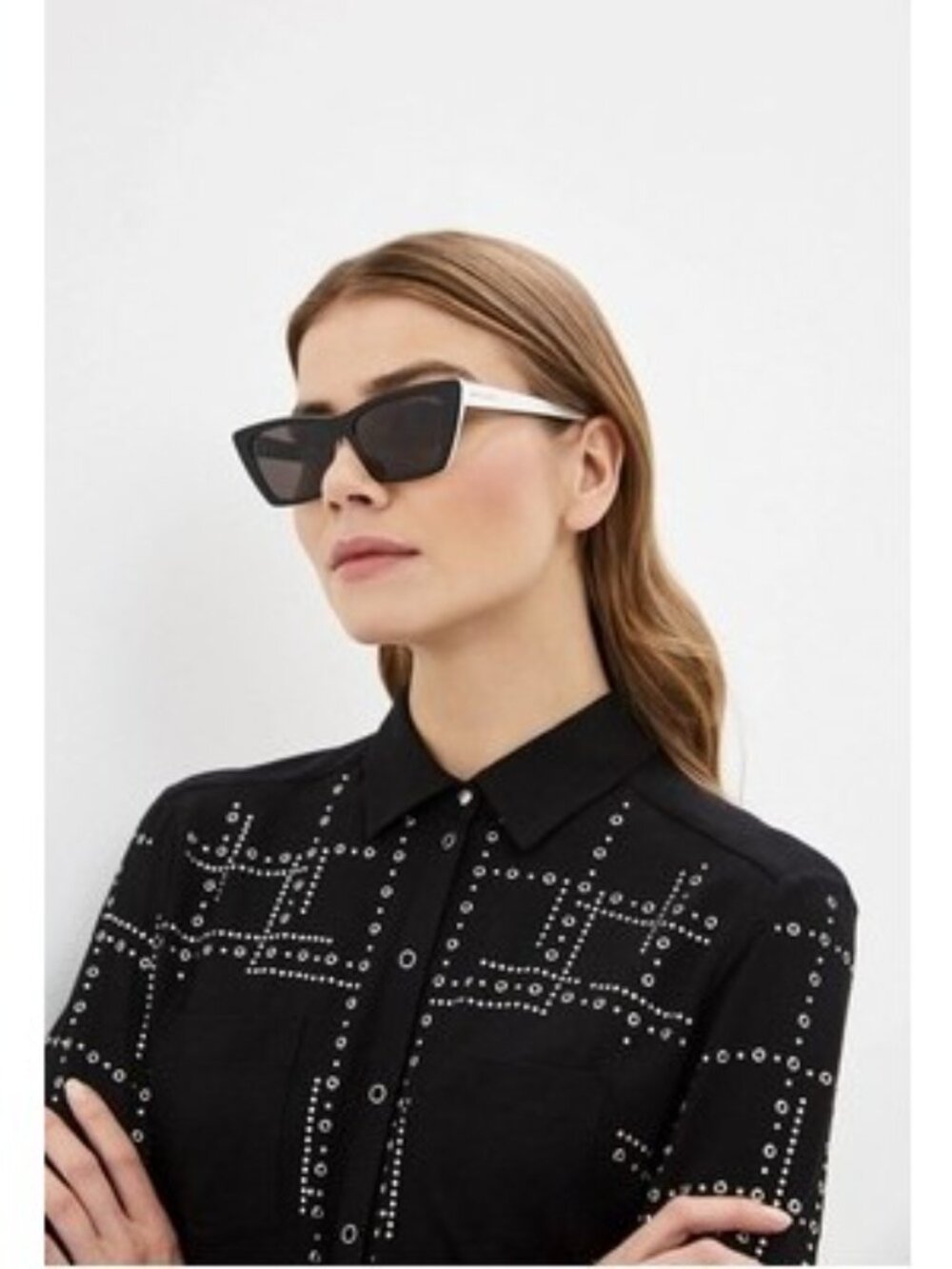 Saint Laurent SL276 MICA 006 Sunglasses Black Cat Eye Frame, Grey Lenses